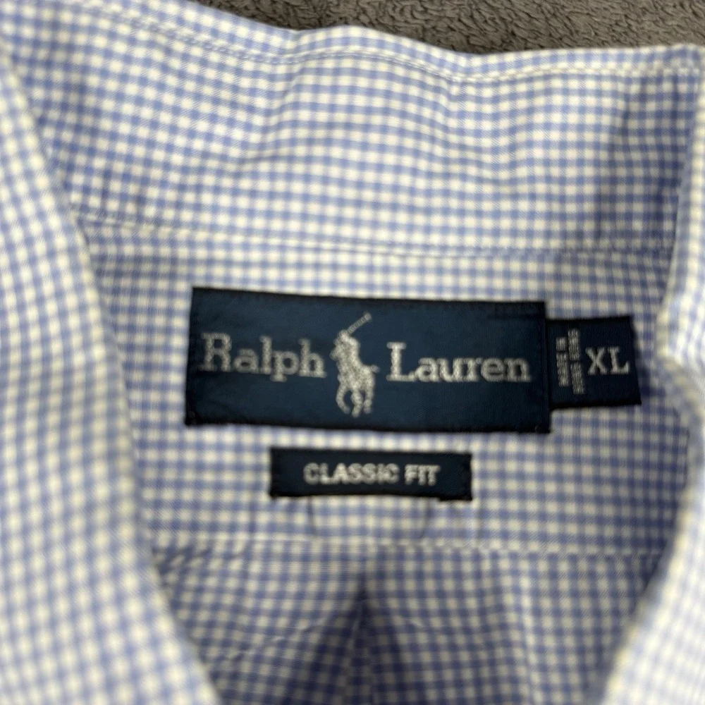 Ralph Lauren Shirt Men XL Blue Check Plaid Button Up Pink Pony Cotton Preppy
